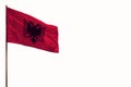 Fluttering Albania isolated flag on white background, mockup with the space for your content