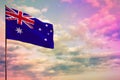 Fluttering Australia flag mockup with the space for your content on colorful cloudy sky background