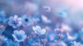 Fluttering Butterflies and Wild Blue Flowers in a Field - Close-Up Macro Artistic Image with Blue and Purple Tones