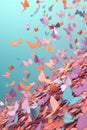 fluttering confetti against a pastel gradient background