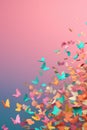 fluttering confetti against a pastel gradient background