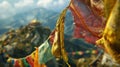 The fluttering prayer flags atop a mountaintop monastery radiating peace and tranquility Royalty Free Stock Photo