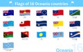 Fluttering World Flag Icons, Oceania 16 Countries Set Royalty Free Stock Photo