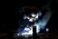 Flux cored wire arc welding process Royalty Free Stock Photo