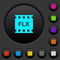 FLX movie format dark push buttons with color icons Royalty Free Stock Photo