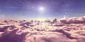 fly above clouds sunset landscape Royalty Free Stock Photo