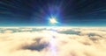 fly above clouds sunset landscape 3d render Royalty Free Stock Photo