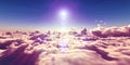 fly above clouds sunset landscape Royalty Free Stock Photo