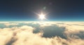 fly above clouds sunset landscape 3d render Royalty Free Stock Photo