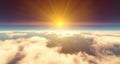 Fly above clouds sunset landscape 3d render Royalty Free Stock Photo