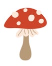 Fly agaric. Amanita mushroom. Poisonous toadstool fly agaric. Red mushroom. Cartoon flat Vector illustration isolated on white Royalty Free Stock Photo