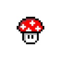 Fly agaric 8-bit pixel graphics icon. Pixel art style. Game assets. 8-bit sprite. Isolated vector illustration EPS 10