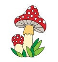 Fly Agaric children vector doodle Template for Books