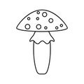 The fly agaric icon. The black outline of a poisonous lamellar mushroom. Herbaceous plant.