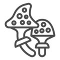 Fly agaric line icon, halloween concept, speckled poison mushroom sign on white background, amanita icon in outline Royalty Free Stock Photo