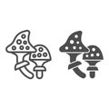 Fly agaric line and solid icon, halloween concept, speckled poison mushroom sign on white background, amanita icon in Royalty Free Stock Photo