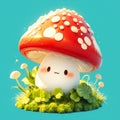 Fly agaric mushroom in cartoon style for design. Decorative element. Nature of forest. Stylized drawing. 3d character