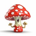 Fly agaric mushroom, red poisonous mushroom, funny cute cartoon 3d illustration on white background Royalty Free Stock Photo