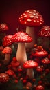 Fly agaric mushrooms. Generative AI Royalty Free Stock Photo