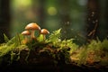 Fly agaric mushrooms grow on a stump in moss Royalty Free Stock Photo