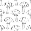 Fly agaric seamless pattern. wallpaper, textile, background, wrapping paper. sketch hand drawn doodle. vector scandinavian Royalty Free Stock Photo