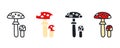 Fly agaric toadstool icon. Linear flat color icons contour shape outline. Thin line. Black vector silhouette. Fill solid