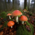 Fly agarics in the forest.