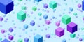 Fly blue green violet cubes design colored pattern. Happy school multicolor creative backdrop. Beauty colorful space graphic Royalty Free Stock Photo