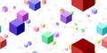 Fly blue violet red cubes design colored pattern. Happy school multicolor creative backdrop. Beauty colorful space graphic texture Royalty Free Stock Photo