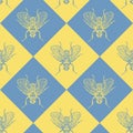 Fly blue and yellow vector seamless pattern
