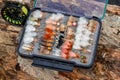 Fly Fishing Box Selection at the River Royalty Free Stock Photo