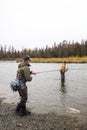 Man reeling in fish in alaska Royalty Free Stock Photo