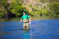 Fly Fisherman Casting on the Deschutes River Royalty Free Stock Photo