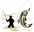 Fly Fisherman catching a trout Royalty Free Stock Photo