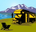 Fly fisherman fishing caravan