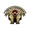 Fly Fisherman Holding Largemouth Bass Woodcut Royalty Free Stock Photo
