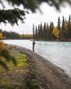 Fly fisherman spey casting Royalty Free Stock Photo