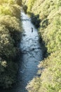 Fly fisherman using flyfishing rod.