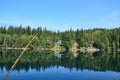 Fly fishing on a beautiful lake Royalty Free Stock Photo