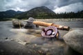 Rocky Mountain Fly Fishing with Dry Flies for Trout Royalty Free Stock Photo