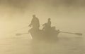 Fly Fishing in a Drift boat in the Fog Royalty Free Stock Photo