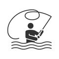 Fly fishing glyph icon