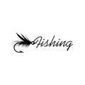 Fly fishing lure icon isolated on white background. Word Fishing sign Royalty Free Stock Photo