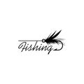 Fly fishing lure icon isolated on white background. Word Fishing sign Royalty Free Stock Photo