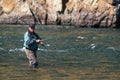 Fly fishing in Mongolia - grayling fish Royalty Free Stock Photo