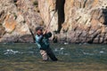 Fly fishing in Mongolia - grayling fish Royalty Free Stock Photo