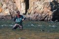 Fly fishing in Mongolia - grayling fish Royalty Free Stock Photo