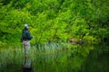 Fly fishing on the mountian lake Royalty Free Stock Photo