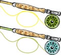Fly fishing rods vector sketch illustration clip-art image