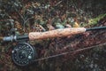 Fly fishing salmon flies. Fly fishing rod and reel Royalty Free Stock Photo